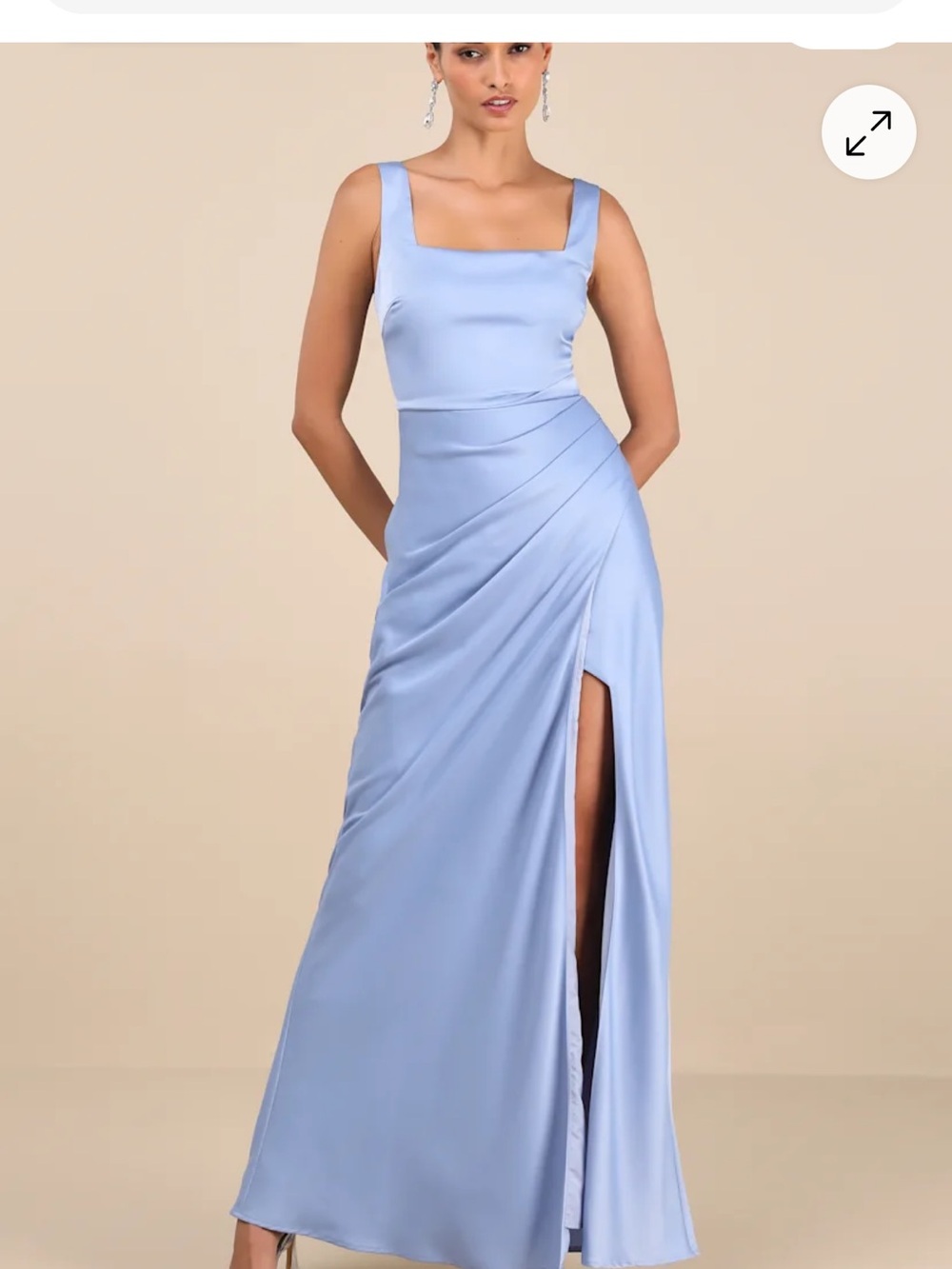 Lulu's Powder Blue Satin Square-Neck Maxi Dress with Thigh Slit